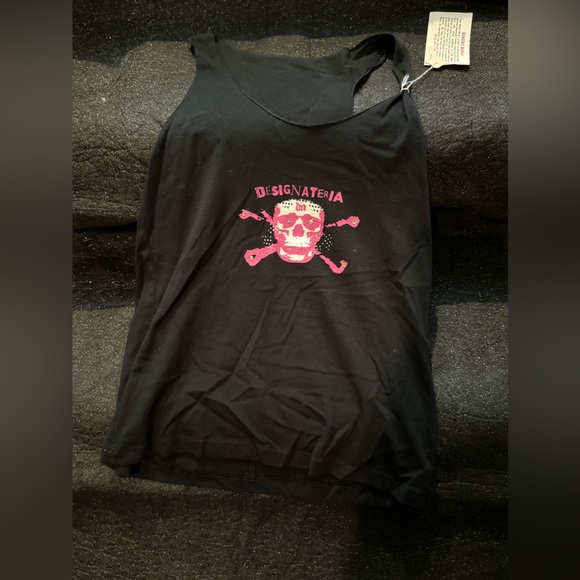 Designateria black tank top with pink and white skull - Picture 2 of 4